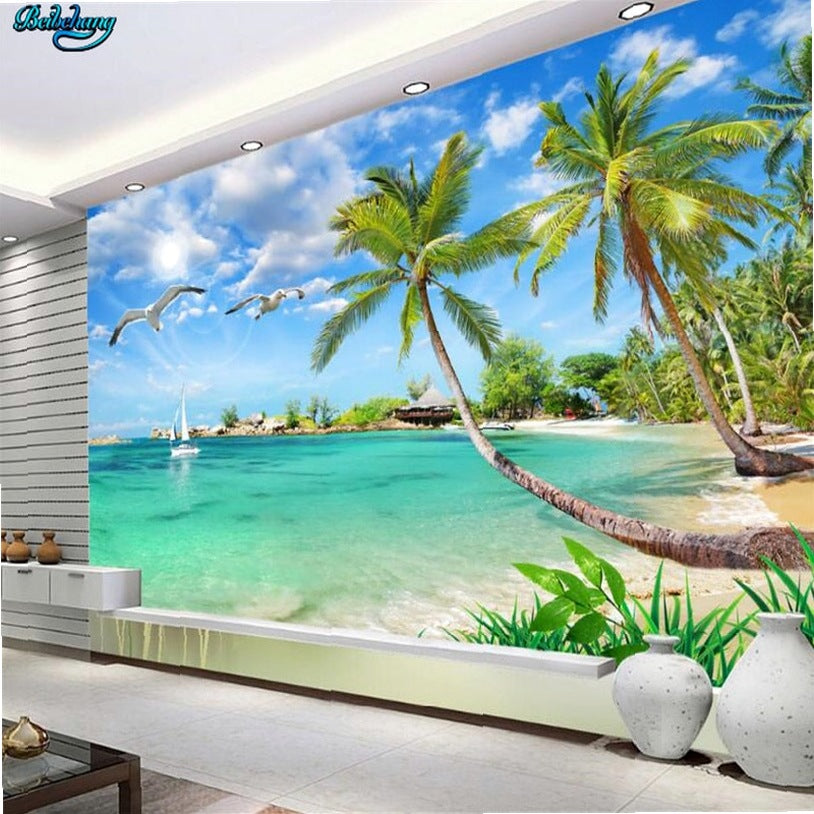 beibehang Large Custom Wallpapers Summer Hawaiian Landscape Coconut Tree Mediterranean Sea TV Background Wall